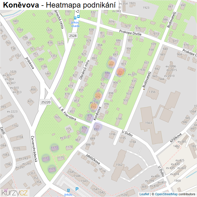 Mapa Koněvova - Firmy v ulici.