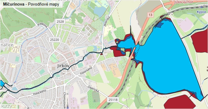 Mičurinova - záplavové mapy stoleté vody