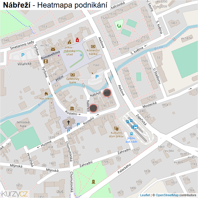 Mapa Nábřeží - Firmy v ulici.