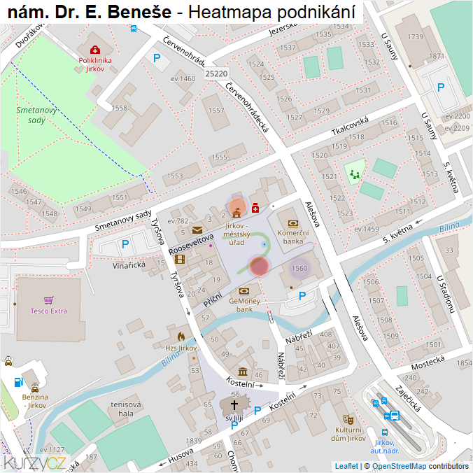 Mapa nám. Dr. E. Beneše - Firmy v ulici.