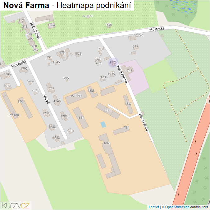 Mapa Nová Farma - Firmy v ulici.