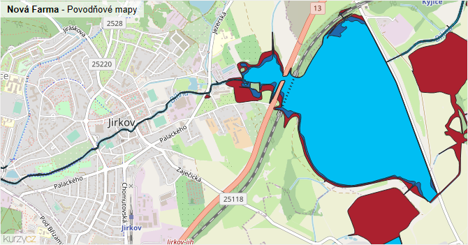 Nová Farma - záplavové mapy stoleté vody