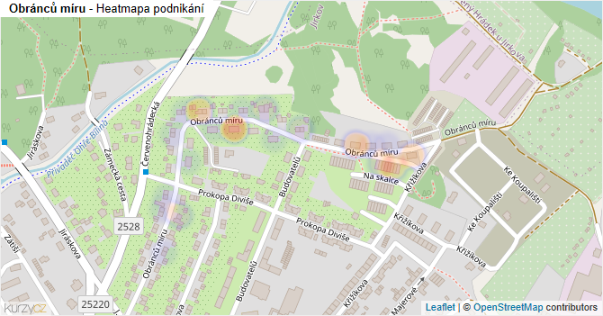 Obránců míru - mapa podnikání