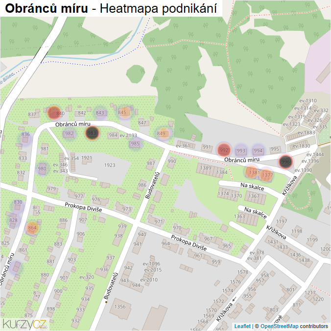 Mapa Obránců míru - Firmy v ulici.