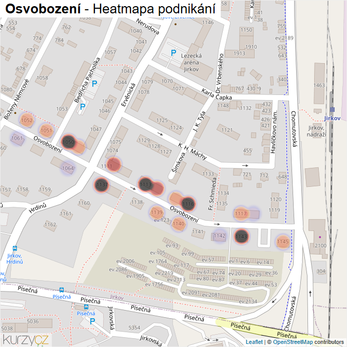Mapa Osvobození - Firmy v ulici.