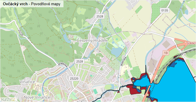Ovčácký vrch - záplavové mapy stoleté vody
