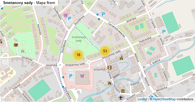 Smetanovy sady - mapa firem