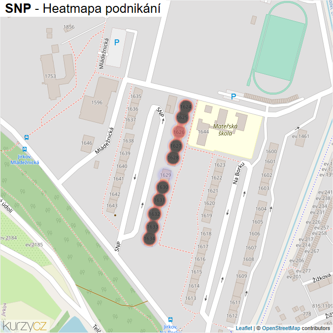 Mapa SNP - Firmy v ulici.