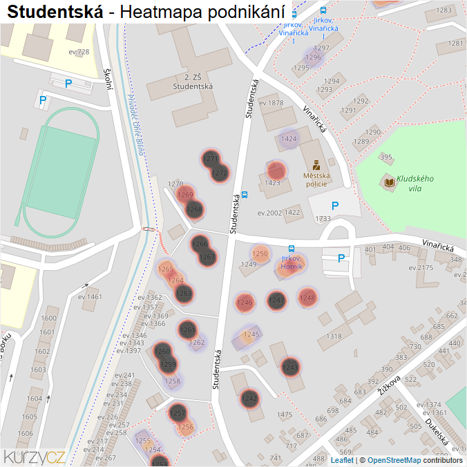 Mapa Studentská - Firmy v ulici.