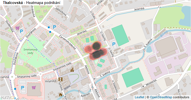 Tkalcovská - mapa podnikání
