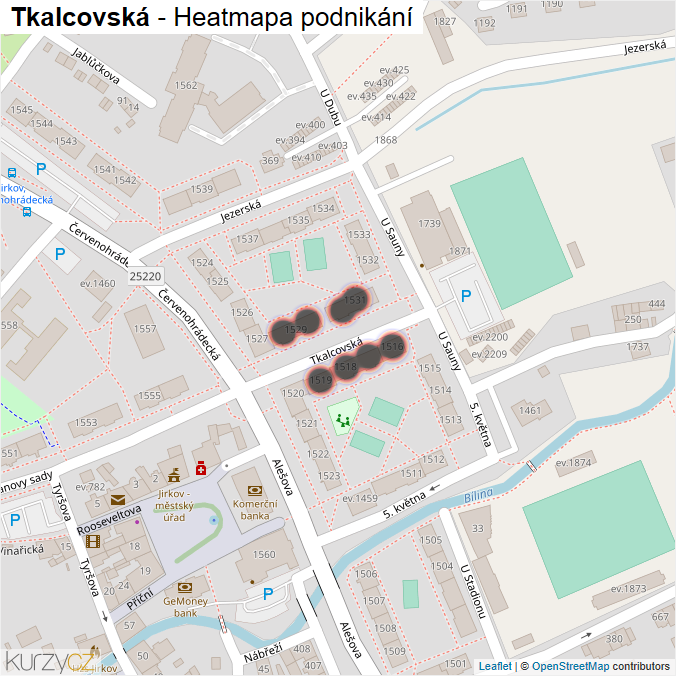 Mapa Tkalcovská - Firmy v ulici.