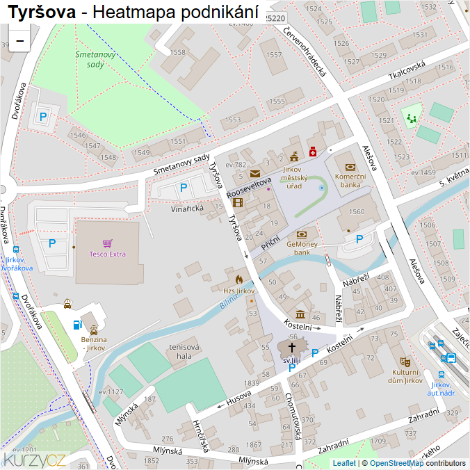 Mapa Tyršova - Firmy v ulici.