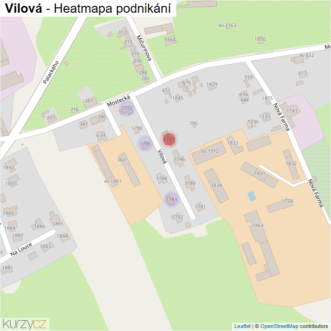 Mapa Vilová - Firmy v ulici.