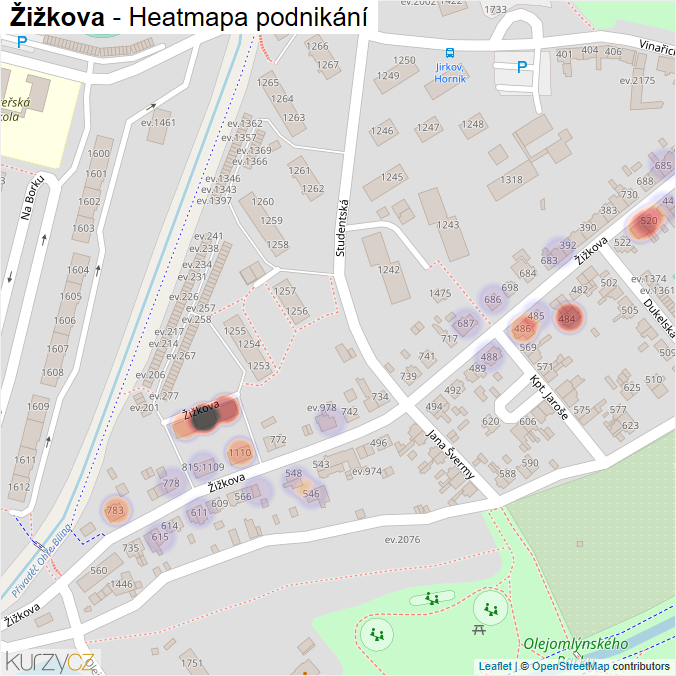 Mapa Žižkova - Firmy v ulici.