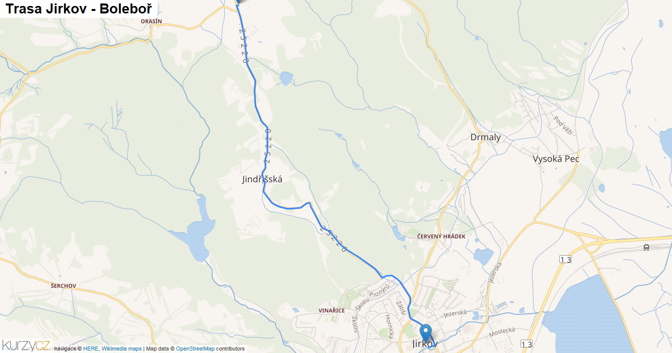 Jirkov-Boleboř, mapa trasy