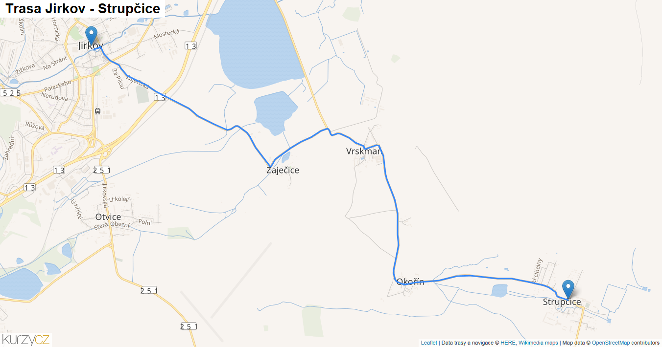 Jirkov-Strupčice, mapa trasy