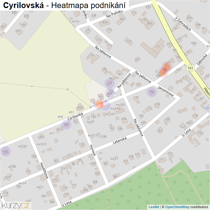 Mapa Cyrilovská - Firmy v ulici.