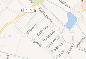 Dubová v obci Jirny - mapa ulice