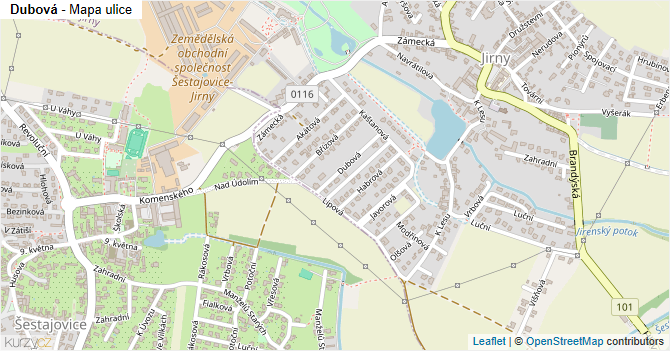 Dubová - mapa ulice