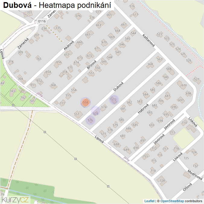 Mapa Dubová - Firmy v ulici.