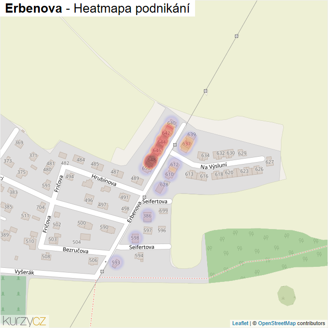Mapa Erbenova - Firmy v ulici.