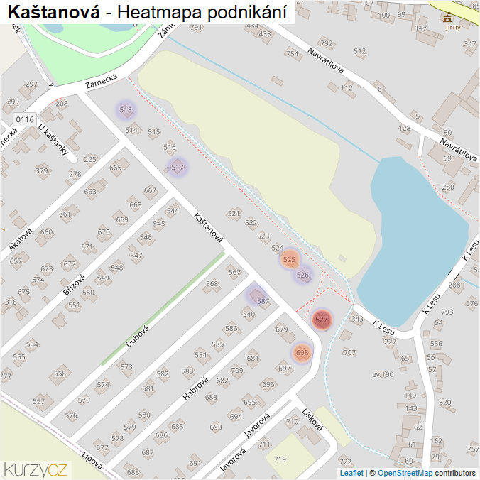 Mapa Kaštanová - Firmy v ulici.