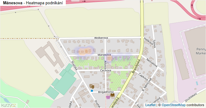 Mánesova - mapa podnikání