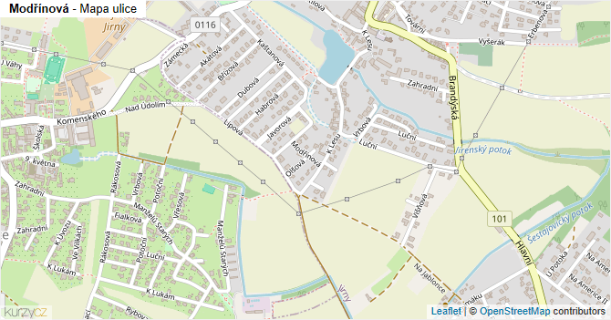 Modřínová - mapa ulice