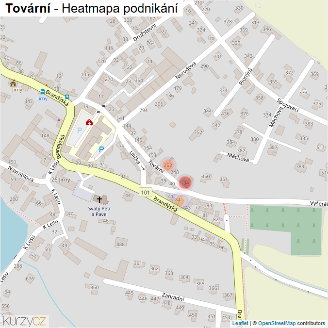 Mapa Tovární - Firmy v ulici.