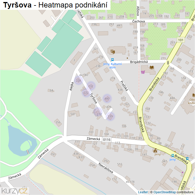 Mapa Tyršova - Firmy v ulici.