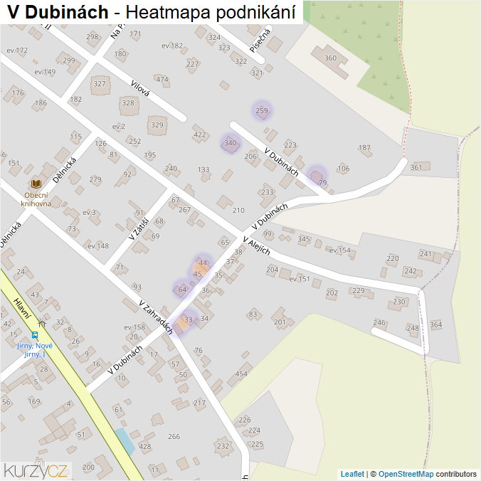Mapa V Dubinách - Firmy v ulici.