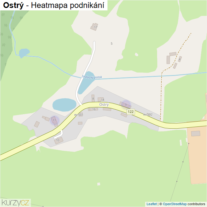 Mapa Ostrý - Firmy v části obce.