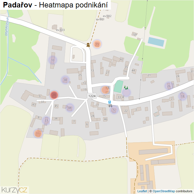 Mapa Padařov - Firmy v části obce.