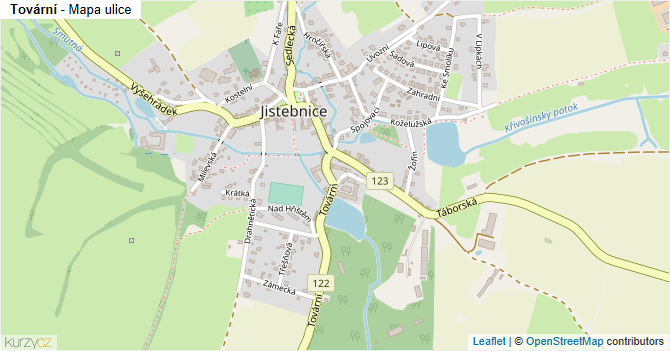 Tovární - mapa ulice