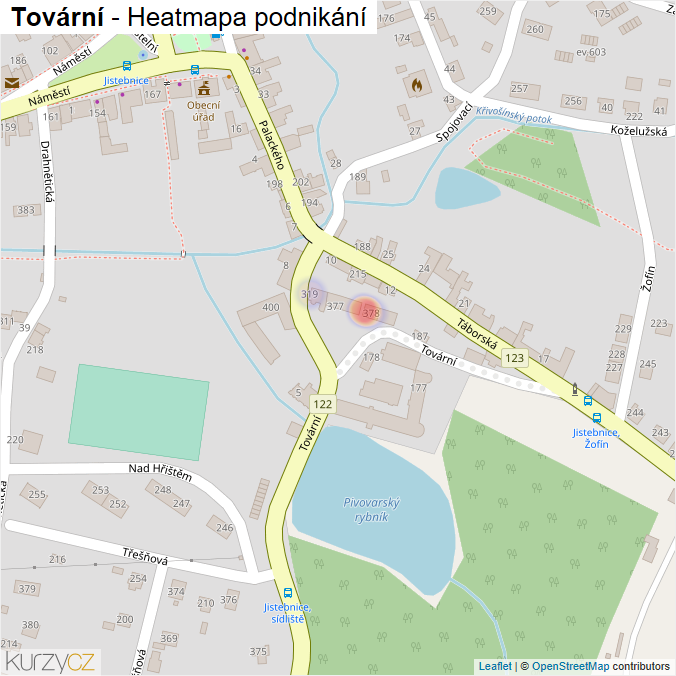 Mapa Tovární - Firmy v ulici.