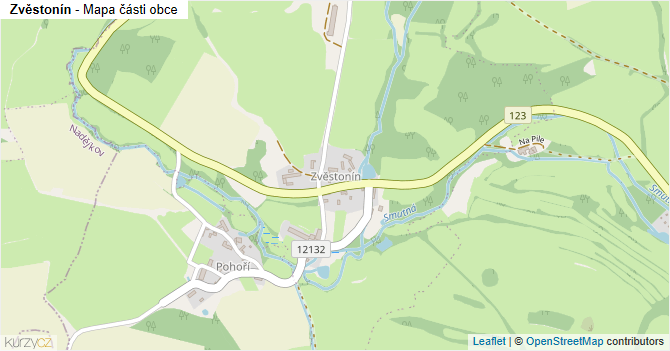 Zvěstonín - mapa části obce