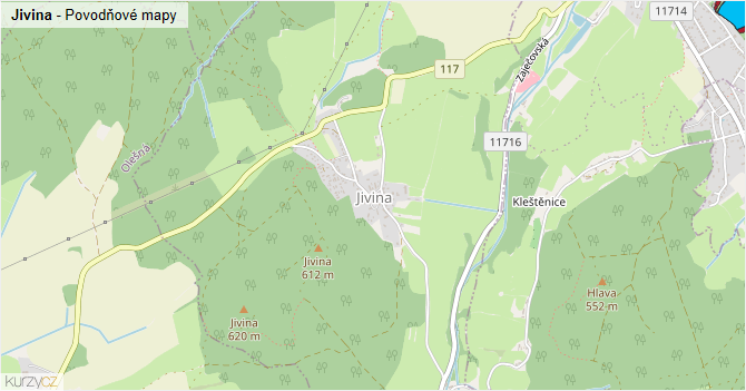 Jivina - záplavové mapy stoleté vody