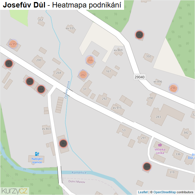 Mapa Josefův Důl - Firmy v obci.