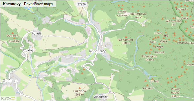 Kacanovy - záplavové mapy stoleté vody