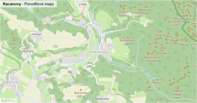 Kacanovy - záplavové mapy stoleté vody
