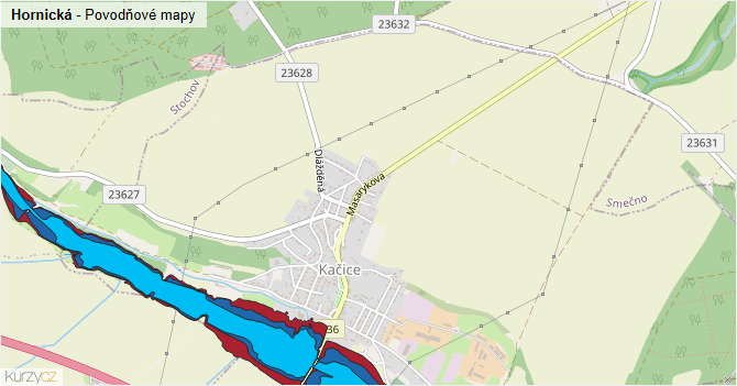 Hornická - záplavové mapy stoleté vody