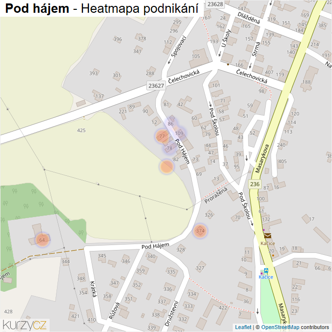 Mapa Pod hájem - Firmy v ulici.