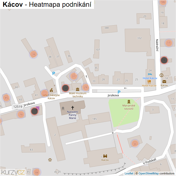 Mapa Kácov - Firmy v obci.