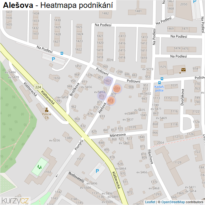 Mapa Alešova - Firmy v ulici.