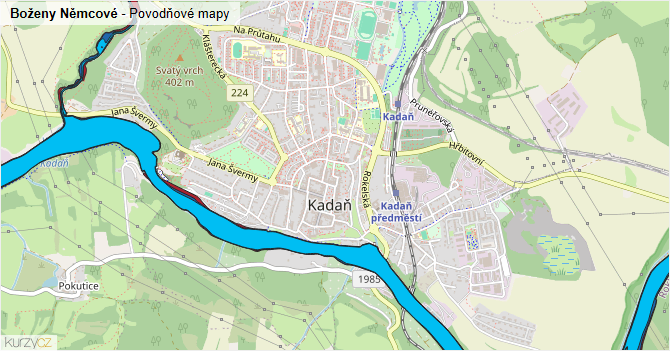 Boženy Němcové - záplavové mapy stoleté vody