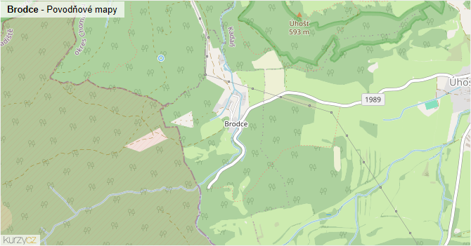 Brodce - záplavové mapy stoleté vody