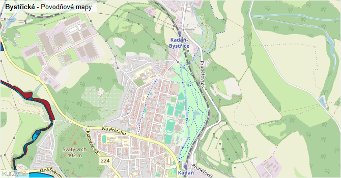 Bystřická - záplavové mapy stoleté vody