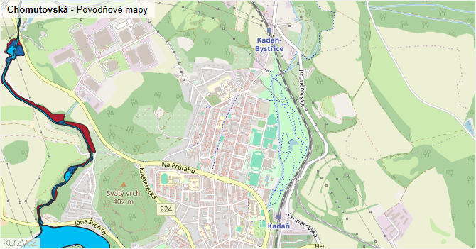 Chomutovská - záplavové mapy stoleté vody