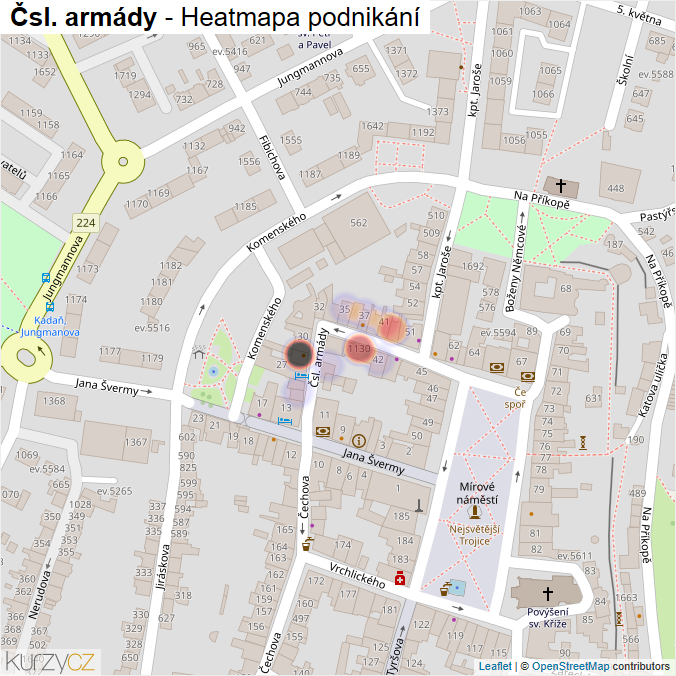 Mapa Čsl. armády - Firmy v ulici.