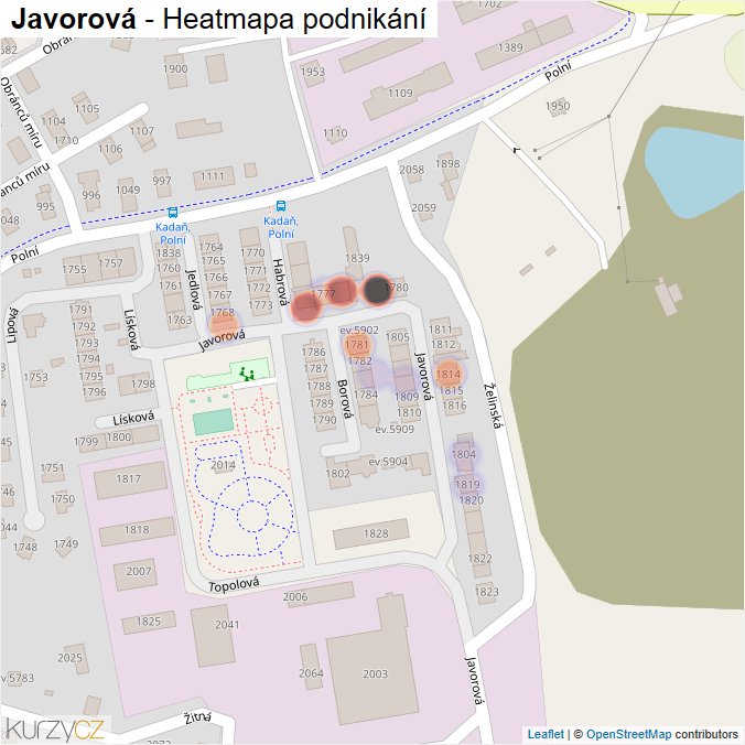 Mapa Javorová - Firmy v ulici.